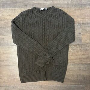 Vintage America V-Neck Cable Knit Sweater - Olive